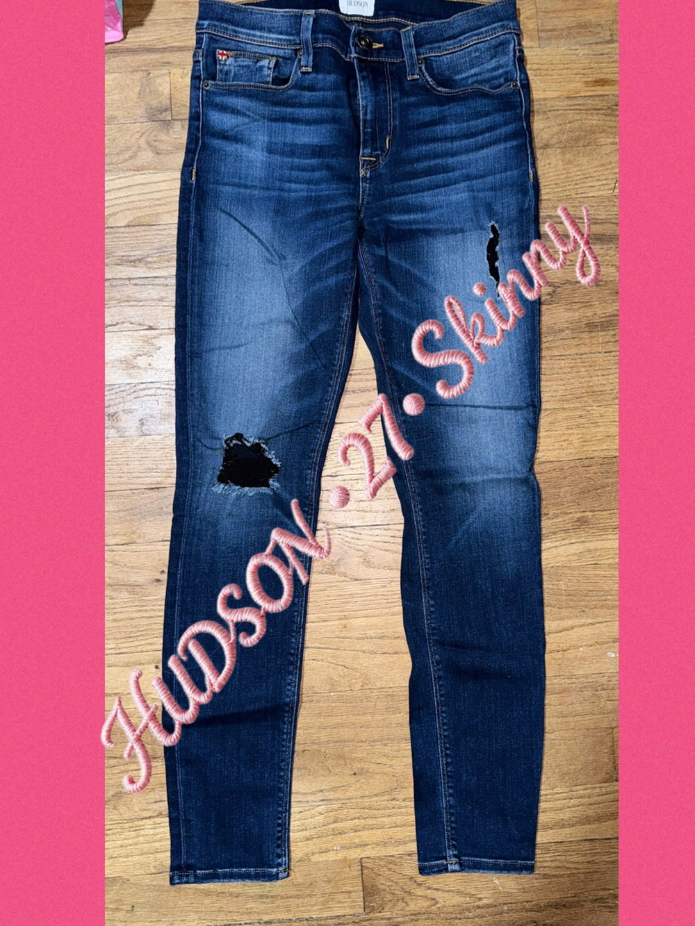 Hudson Jeans Women's Skinny Jeans in Dark Blue with Distressed Knees